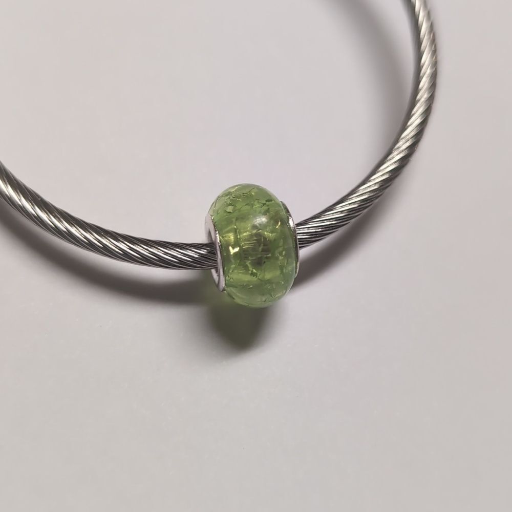 Green "Crushed Glass" Charm‎ for Pandora Style Bracelet - Picture 2 of 4